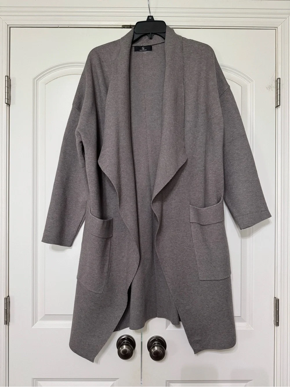 Lillusory Relaxed Open-Front Gray Women's Cardigan with Front Pockets
